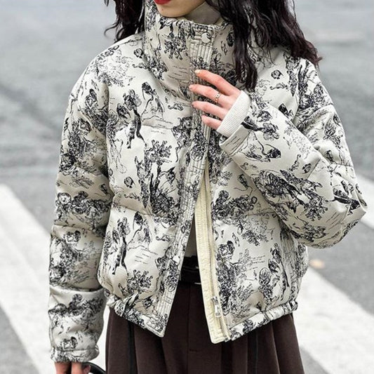 Quilted jacket with stand-up collar and full-length zipper