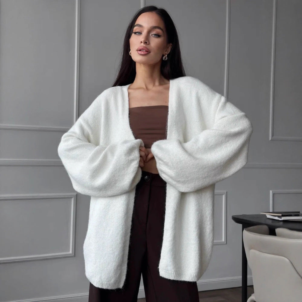 Cardigan with a loose fit and open front
