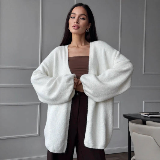 Cardigan with a loose fit and open front