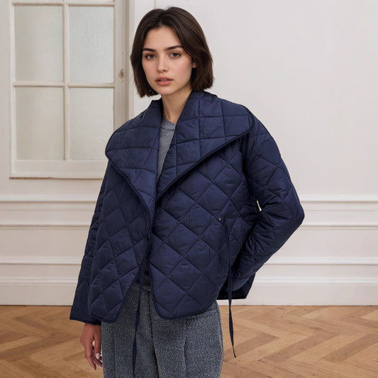 Quilted jacket with diamond quilting and lapel collar