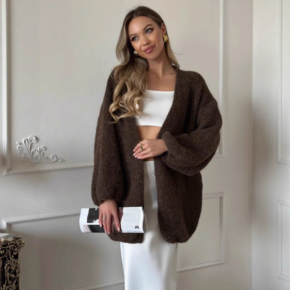 Cardigan with a loose fit and open front