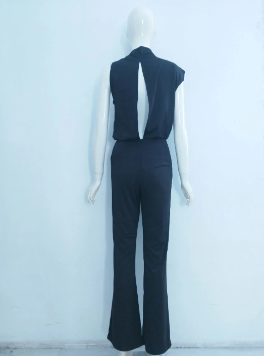 Women's Jumpsuit With Round Neckline, Sleeveless, And Wide Legs