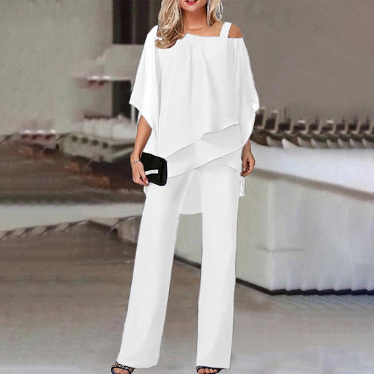 Women's two-piece set Elegant jumpsuit with cold shoulder blouse