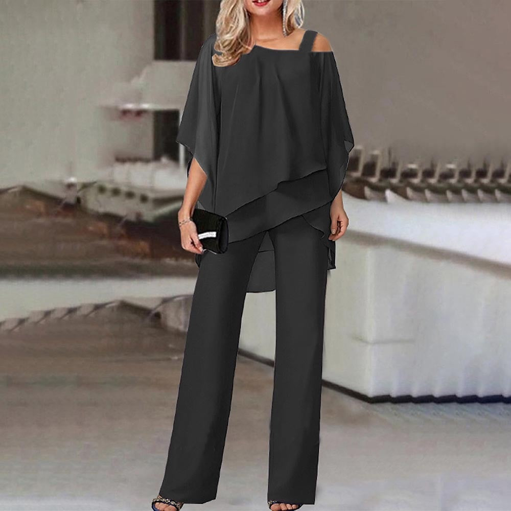 Women's two-piece set Elegant jumpsuit with cold shoulder blouse
