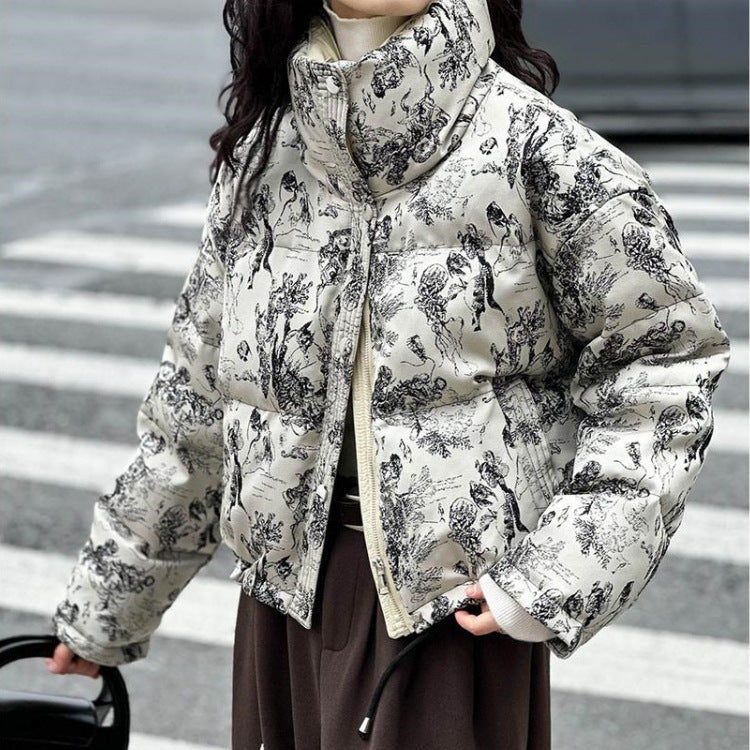 Quilted jacket with stand-up collar and full-length zipper