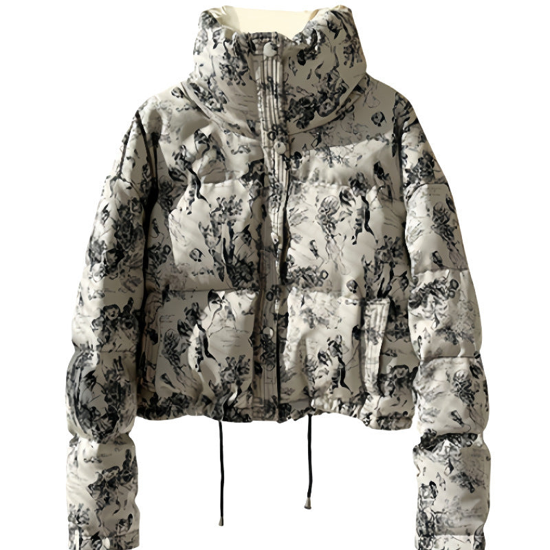 Quilted jacket with stand-up collar and full-length zipper