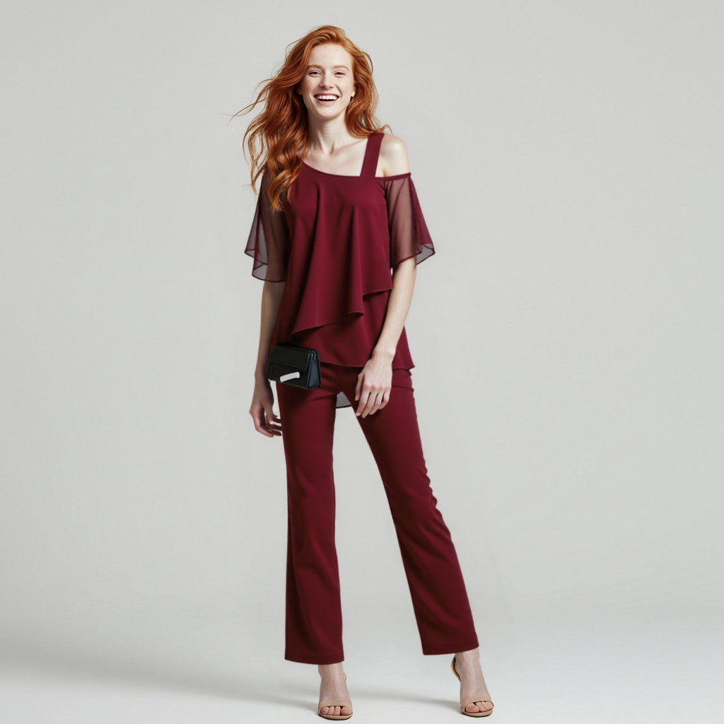 Women's two-piece set Elegant jumpsuit with cold shoulder blouse