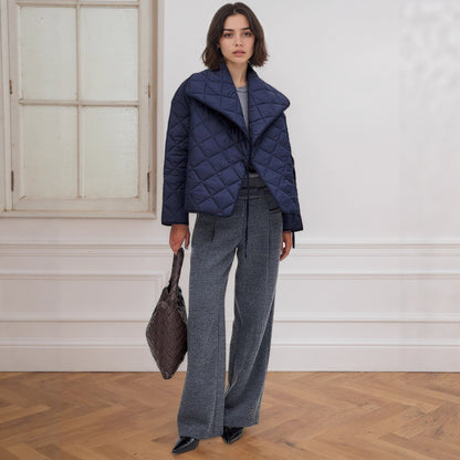 Quilted jacket with diamond quilting and lapel collar