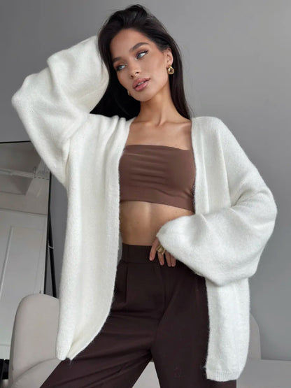 Cardigan with a loose fit and open front