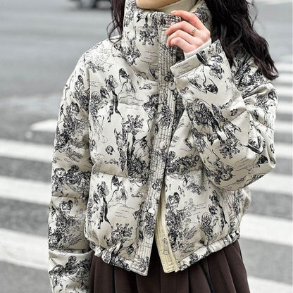 Quilted jacket with stand-up collar and full-length zipper