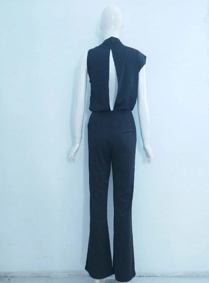 Women's Jumpsuit With Round Neckline, Sleeveless, And Wide Legs