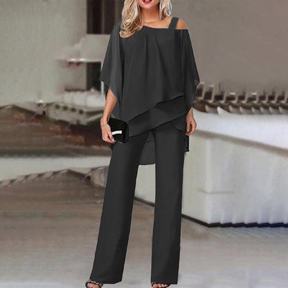 Women's two-piece set Elegant jumpsuit with cold shoulder blouse