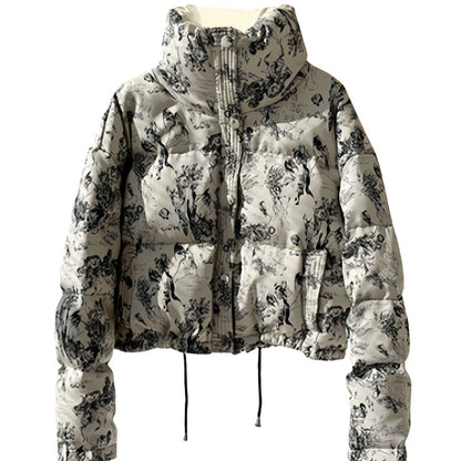 Quilted jacket with stand-up collar and full-length zipper