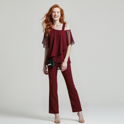 Women's two-piece set Elegant jumpsuit with cold shoulder blouse